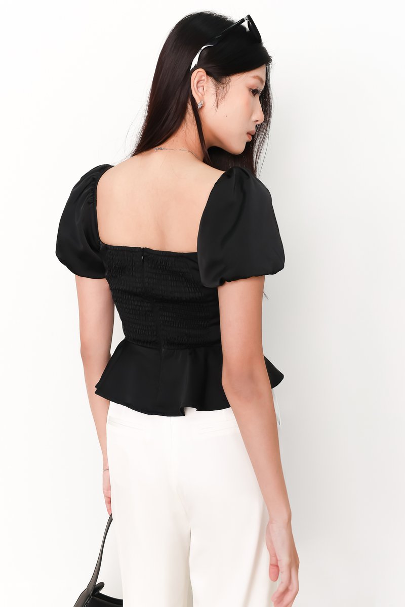 Perla Puffy Sleeved Top in Black