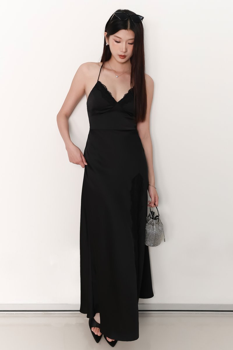 Lana Lace Trim Maxi Dress in Black