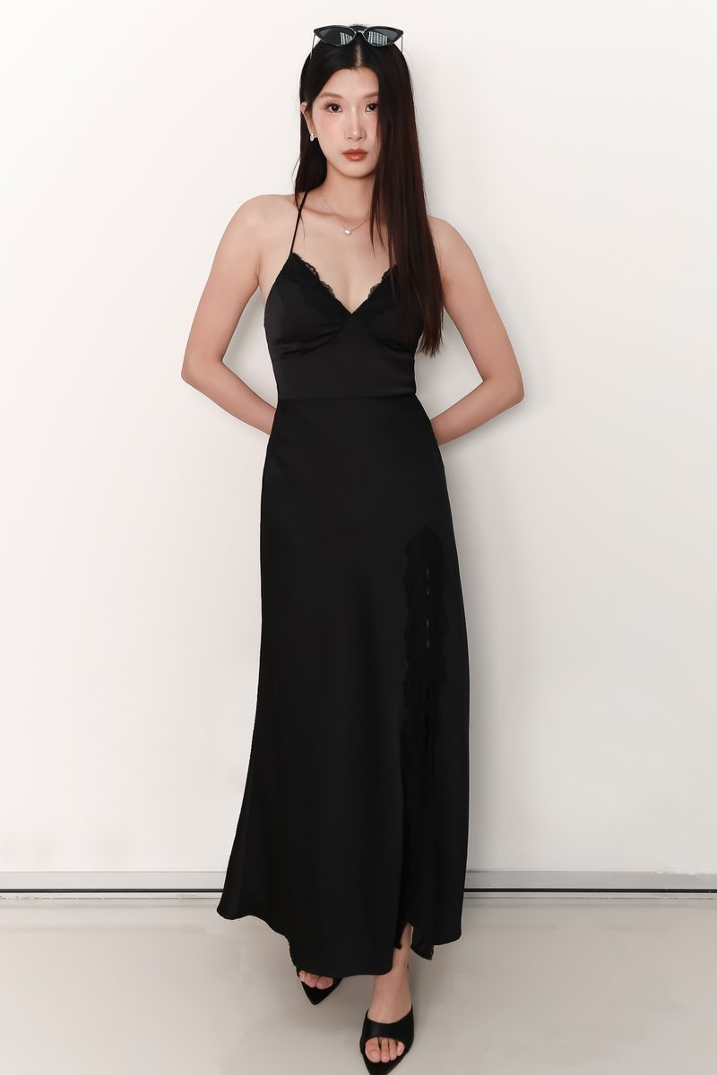 Lana Lace Trim Maxi Dress in Black