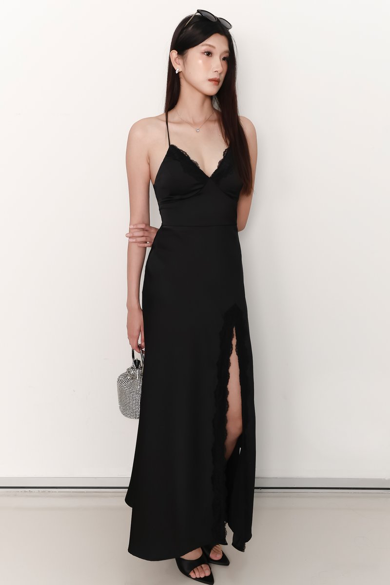 Lana Lace Trim Maxi Dress in Black