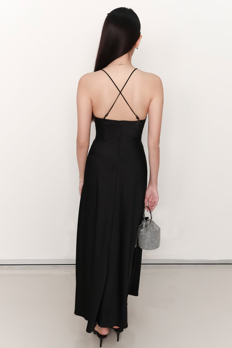 Lana Lace Trim Maxi Dress in Black