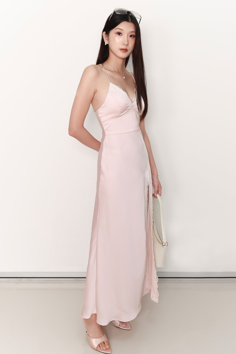 Lana Lace Trim Maxi Dress in Pastel Pink