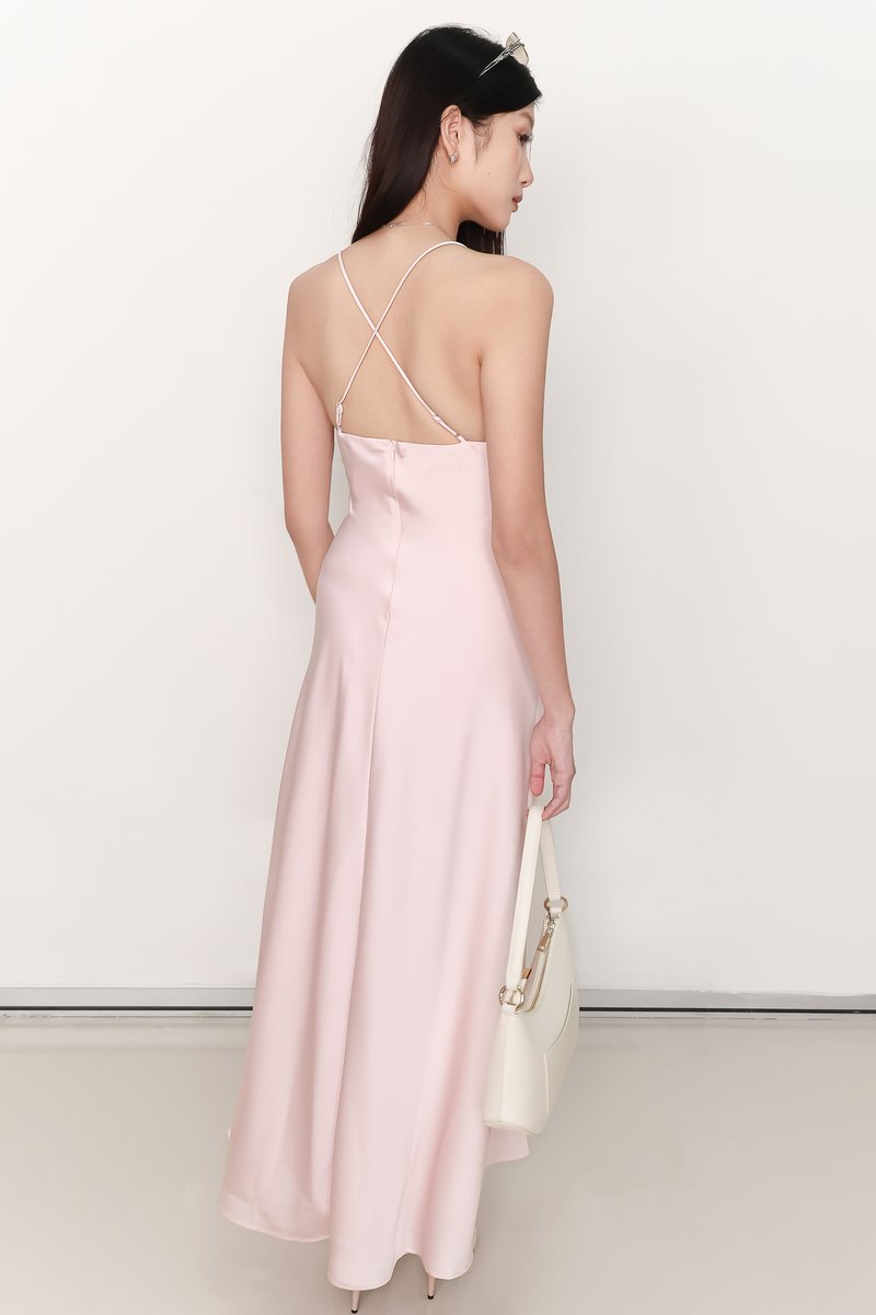 Lana Lace Trim Maxi Dress in Pastel Pink