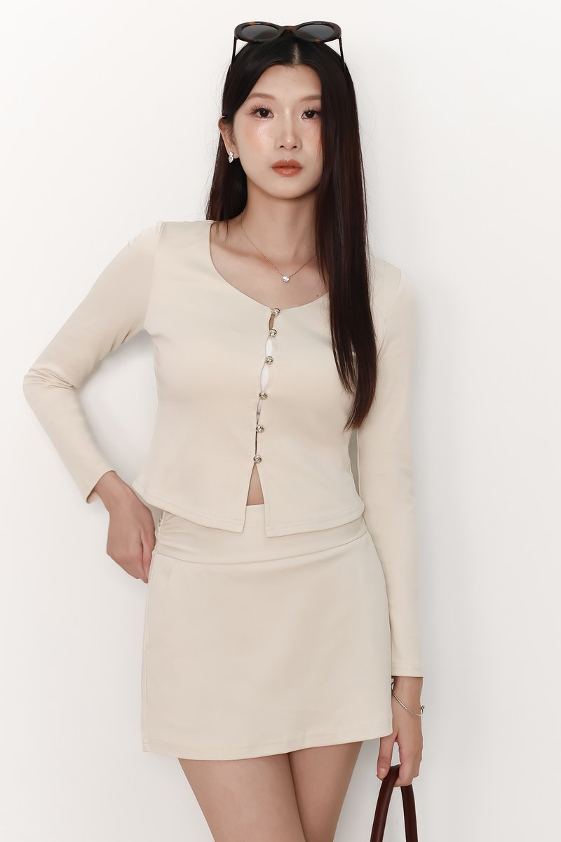 Caedi Co-ord Cardigan Top in Cream Beige