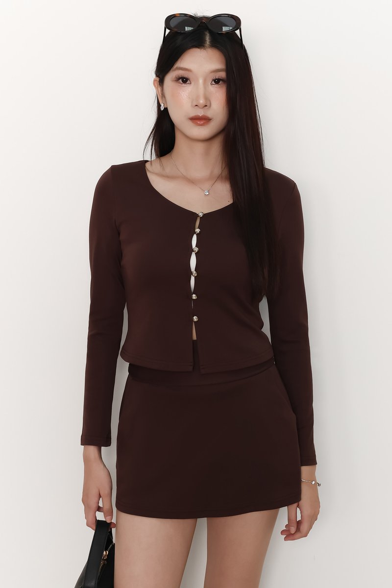 Caedi Cardigan Co-ord Set in Dark Brown