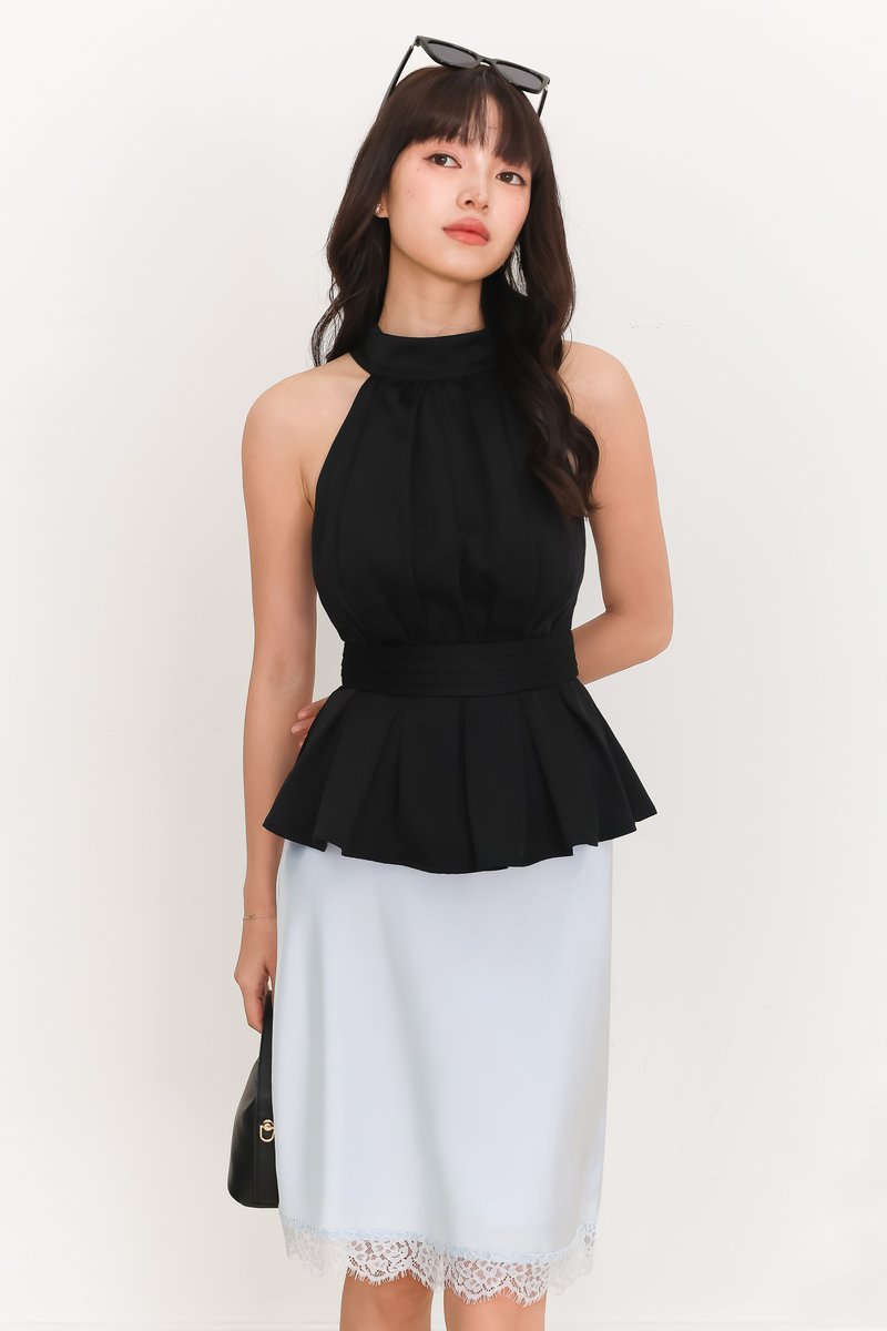 Helara Halter Peplum Top in Black