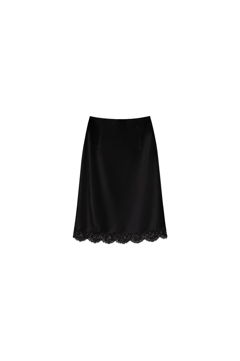Maddy Midi Skirt With Lace Trim in Black