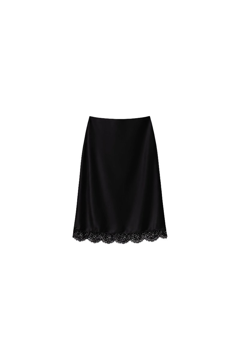 Maddy Midi Skirt With Lace Trim in Black