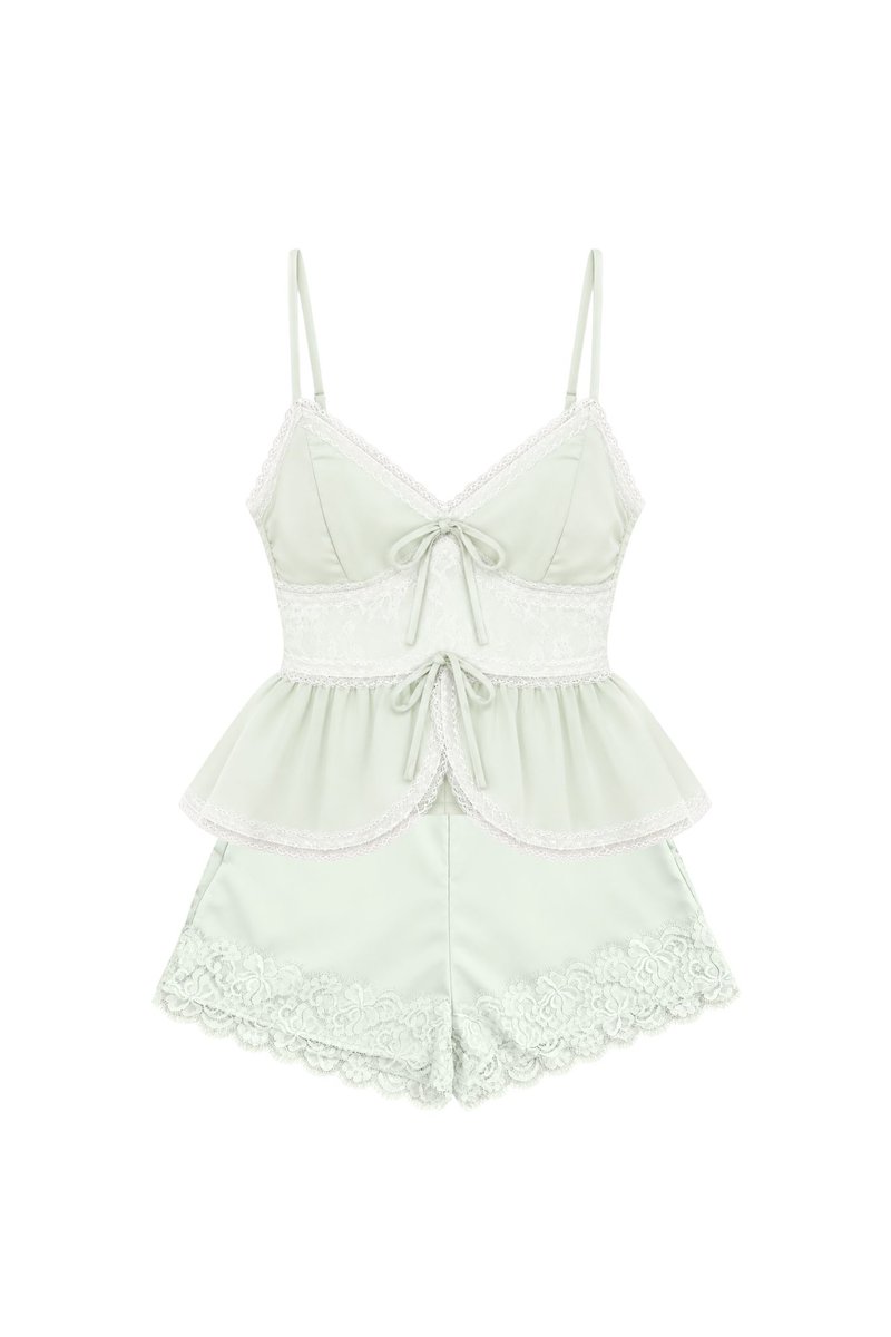Lacey Lace Trim Co-ord Set in Soft Mint