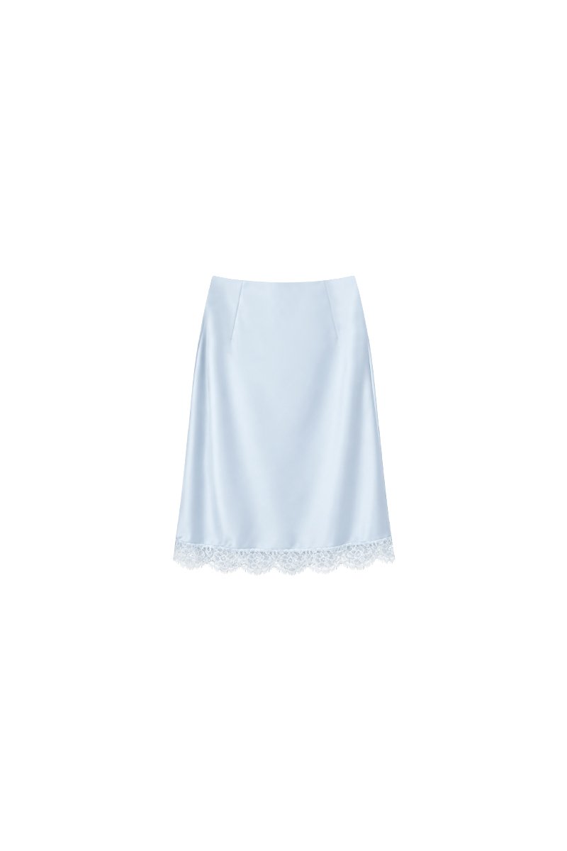 Maddy Midi Skirt With Lace Trim in Light Blue