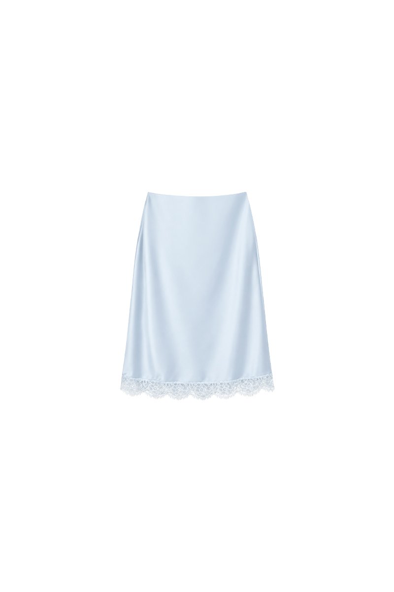 Maddy Midi Skirt With Lace Trim in Light Blue