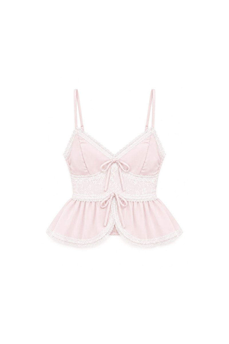 Lacey Lace Co-ord Peplum Top in Pastel Pink
