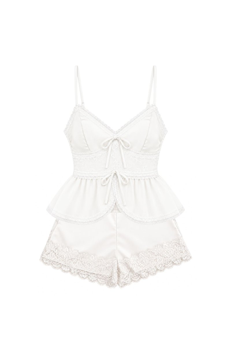 Lacey Lace Trim Co-ord Set in White