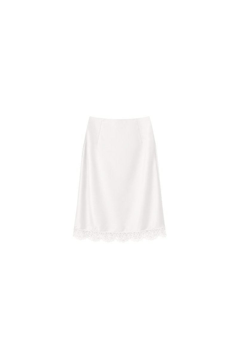 Maddy Midi Skirt With Lace Trim in White