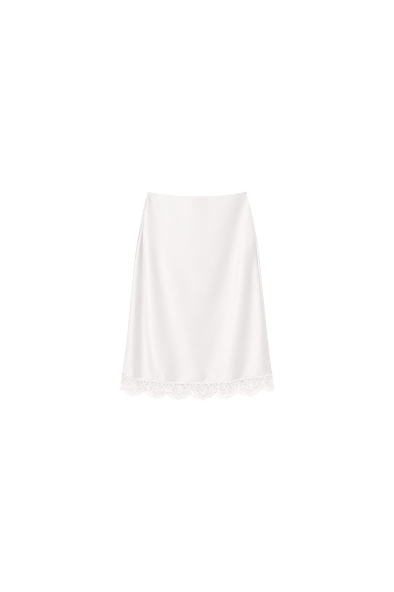 Maddy Midi Skirt With Lace Trim in White