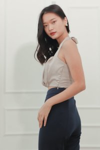 DEFECT642 | Raelyn Satin Ruched Top in Silver Grey in S DEFECT642 | Raelyn Satin Ruched Top in Silver Grey in S