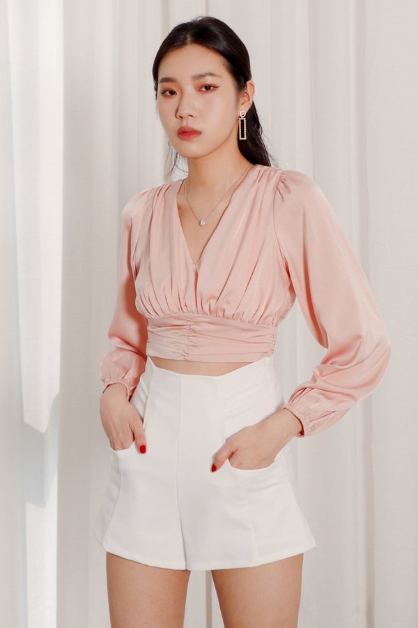 DEFECT | Sera Satin Blouse in Coral Pink in S