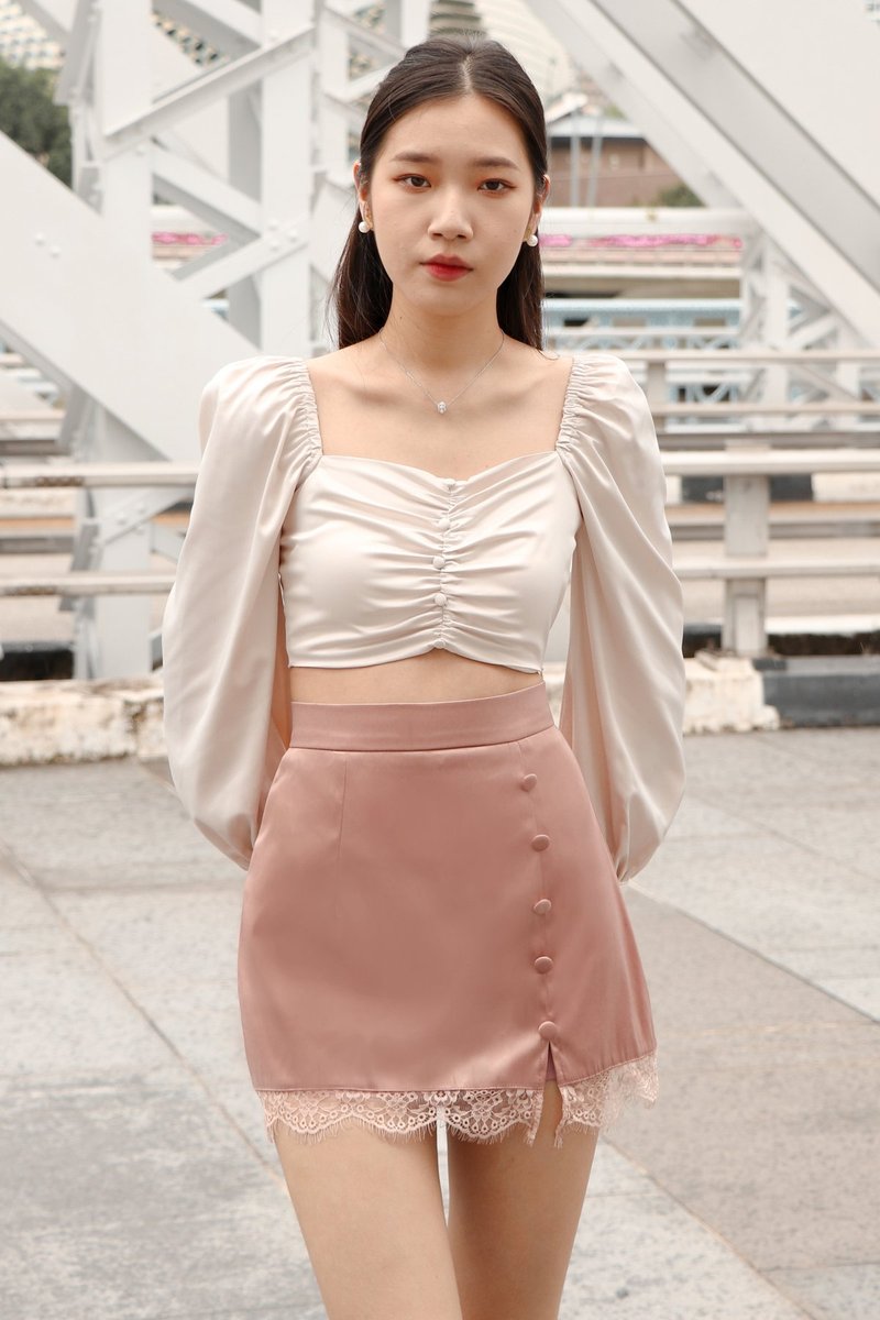 DEFECT395 | Lianne Lace Satin Skorts in Dusty Blush in S