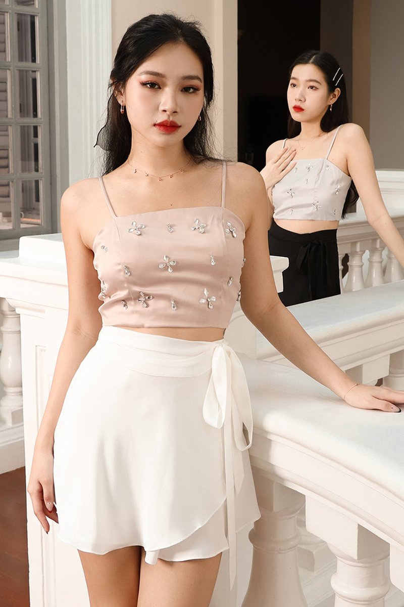 DEFECT402 | Sparkle Embellished Top in Champagne Blush in M