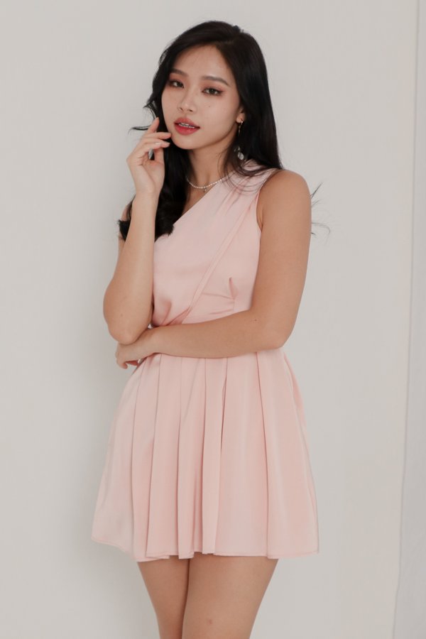 DEFECT | Trexie Toga Satin Romper Dress in Pastel Pink in XS