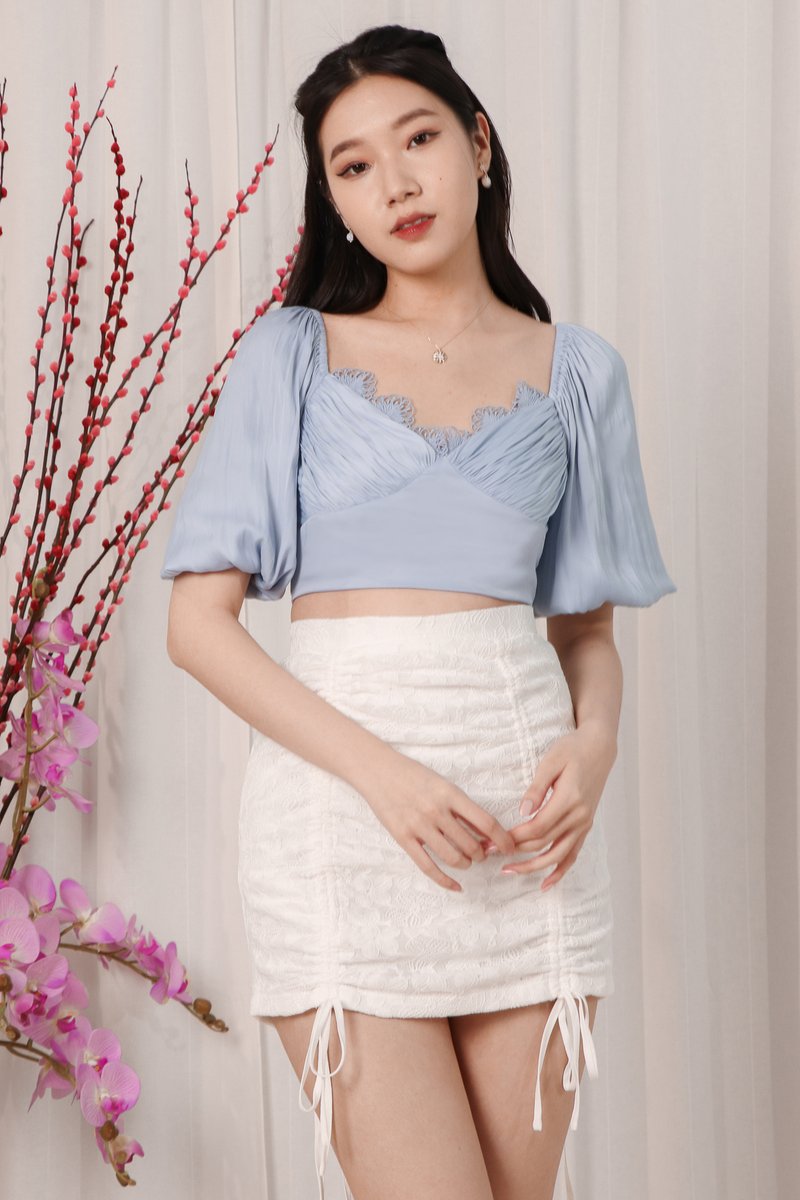 DEFECT386 | Carie Crochet Trim Top in Blue in M
