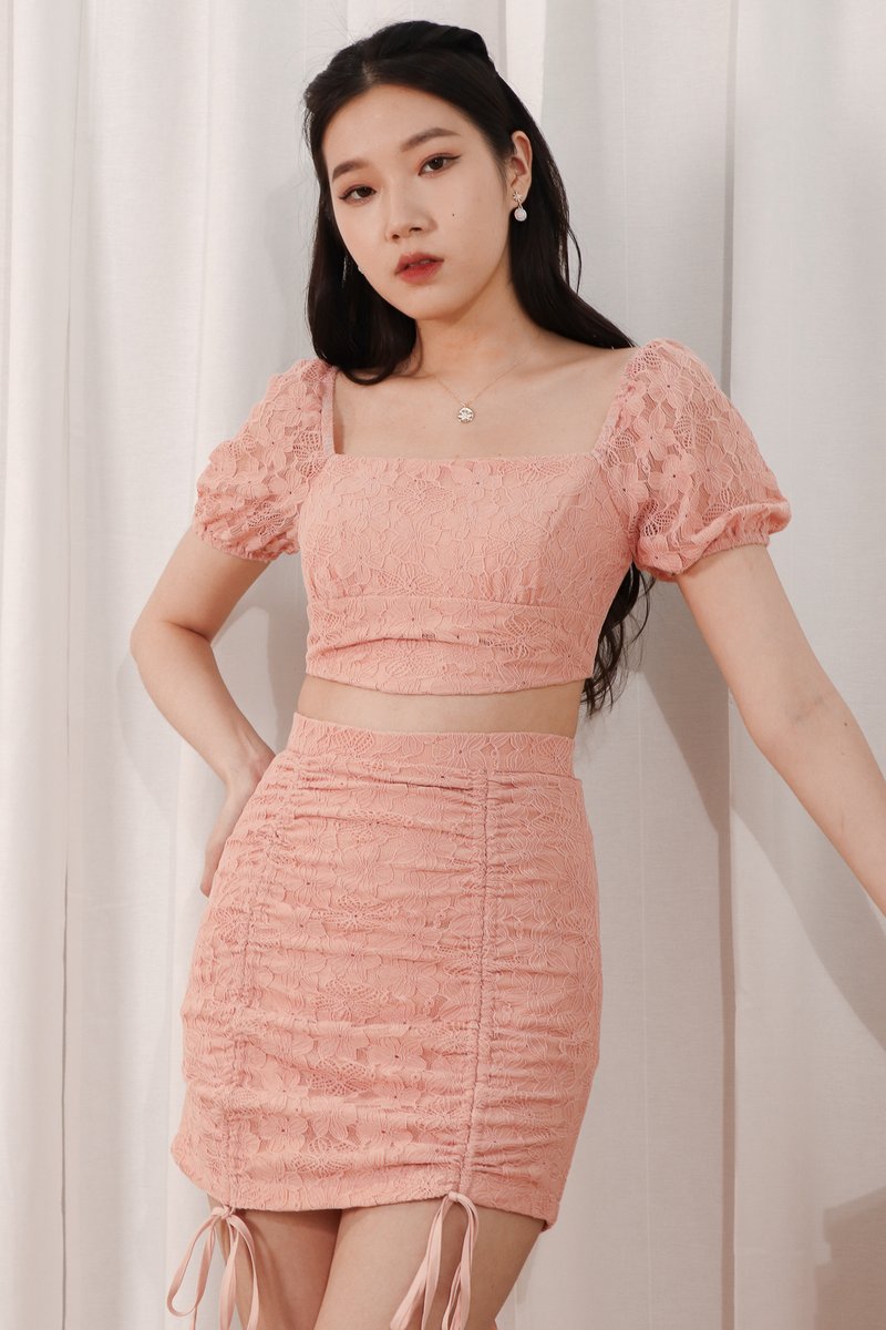 Lorenda Lace Co-ord Skorts in Coral Blush