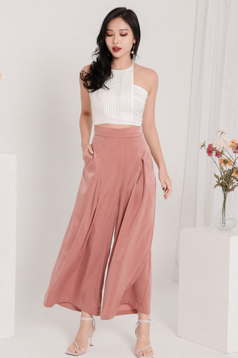DEFECT | Perl Pleated Halter Top in White 