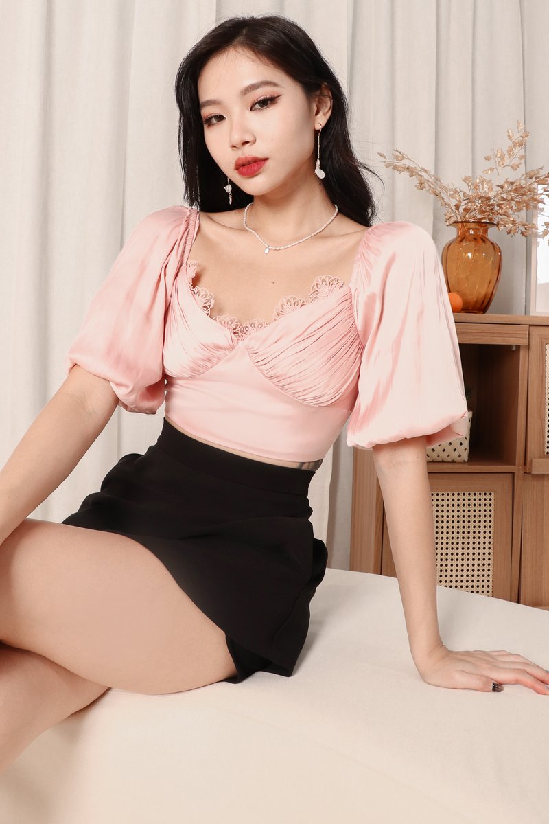 DEFECT388 | Carie Crochet Trim Top in Pastel Pink in XS