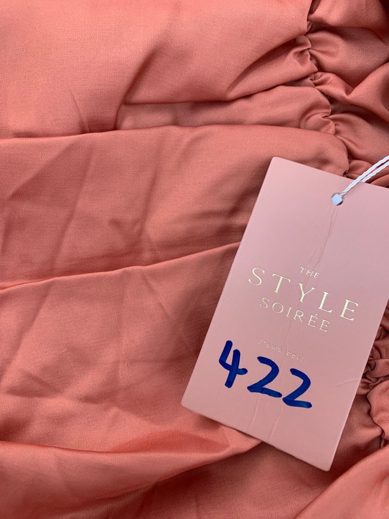 DEFECT422 | Ryn Ruched Dress in Coral in XS