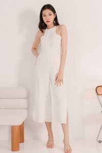 DEFECT | Perl Pleated Halter Jumpsuit in White in XS & S DEFECT | Perl Pleated Halter Jumpsuit in White in XS & S