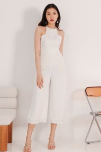 DEFECT | Perl Pleated Halter Jumpsuit in White in XS & S DEFECT | Perl Pleated Halter Jumpsuit in White in XS & S