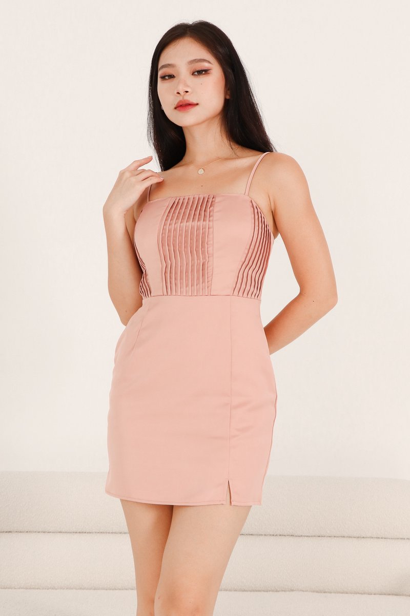 DEFECT | Pris Pleated Romper Dress In Pink In XS