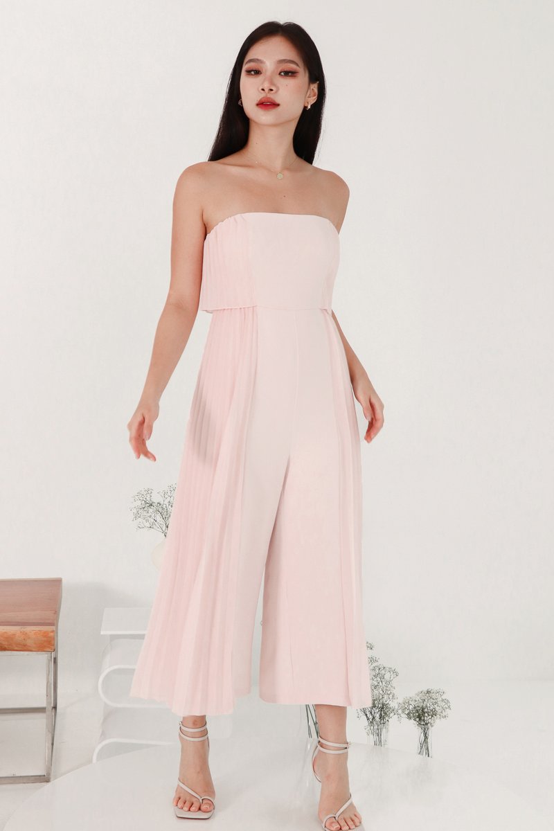 DEFECT | Prairie Pleat Tube Jumpsuit in Pastel Pink in S 