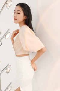 DEFECT | Phoebe Pleated Sleeved Top V2 in Pastel Yellow in XS DEFECT | Phoebe Pleated Sleeved Top V2 in Pastel Yellow in XS