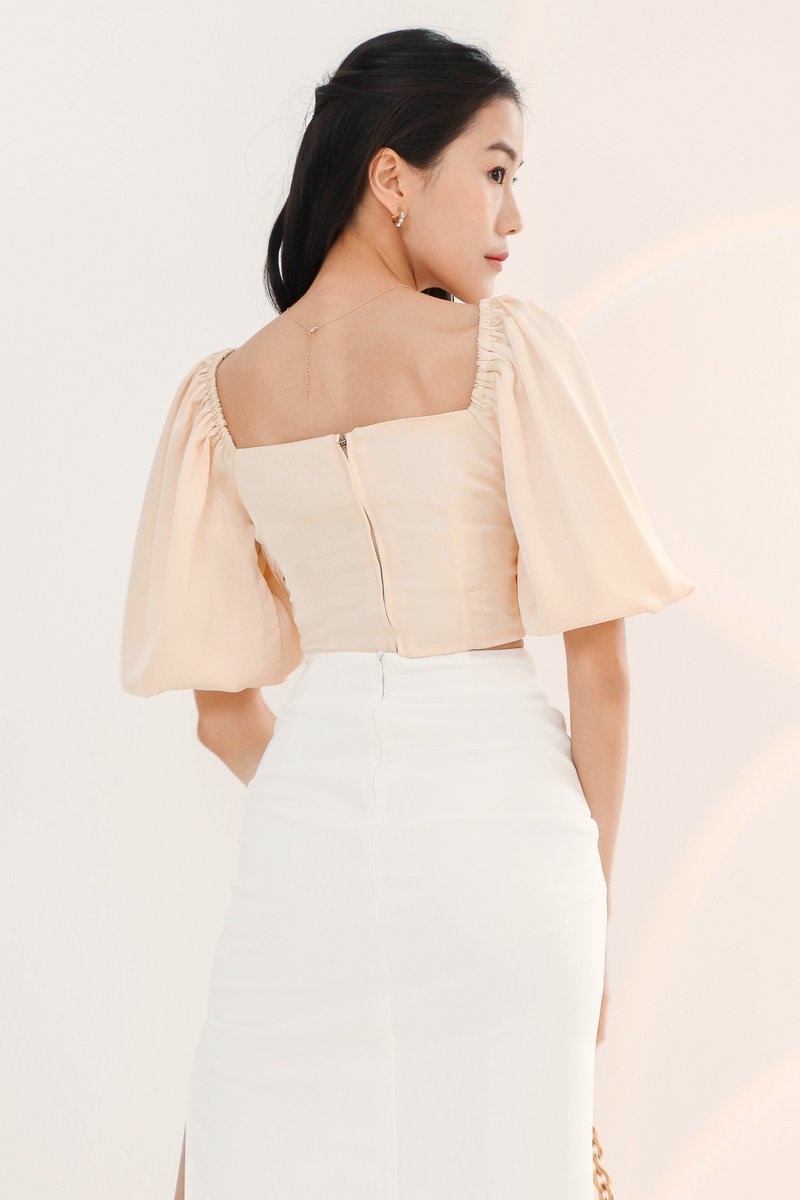 DEFECT | Phoebe Pleated Sleeved Top V2 in Pastel Yellow in XS