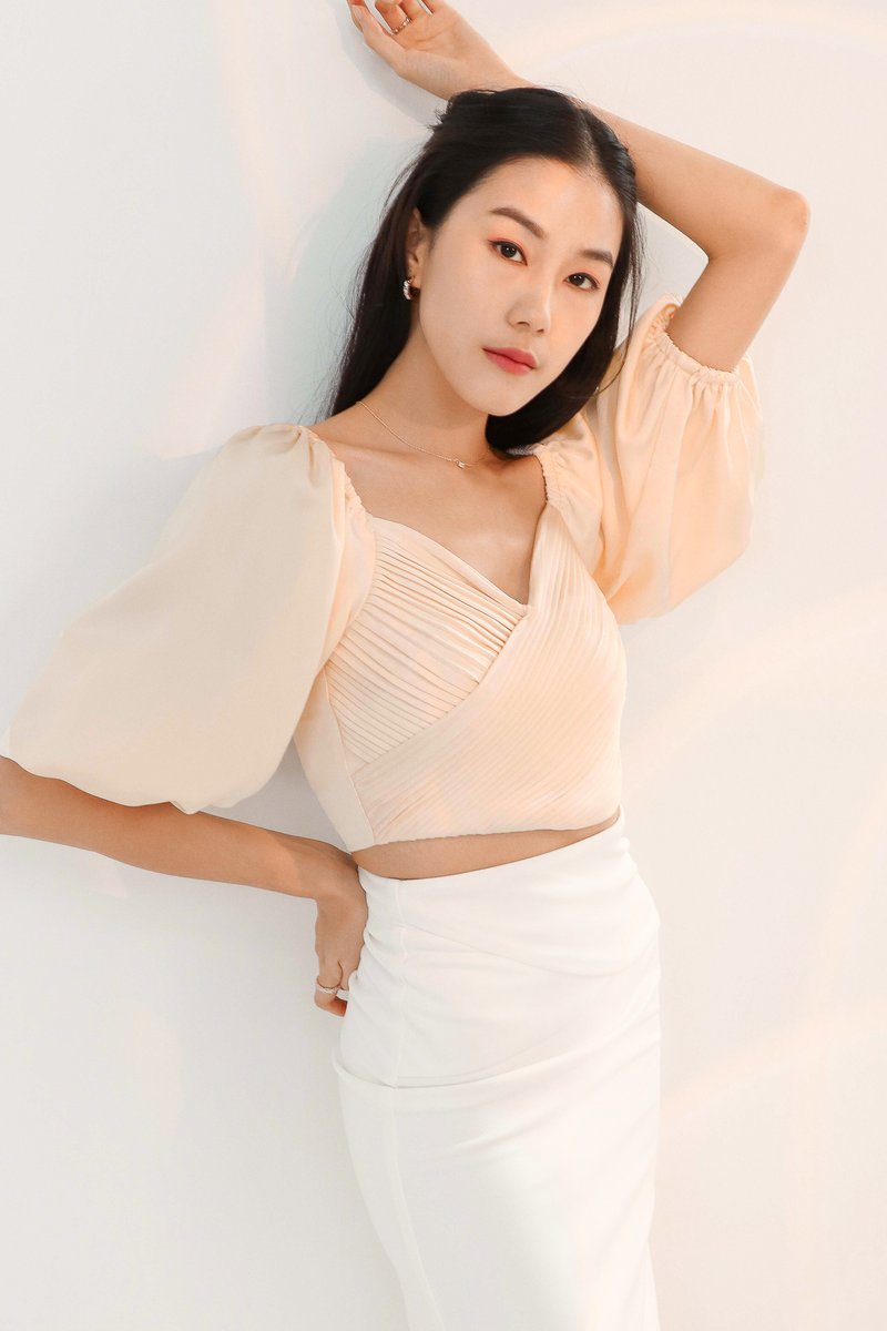 DEFECT | Phoebe Pleated Sleeved Top V2 in Pastel Yellow in XS