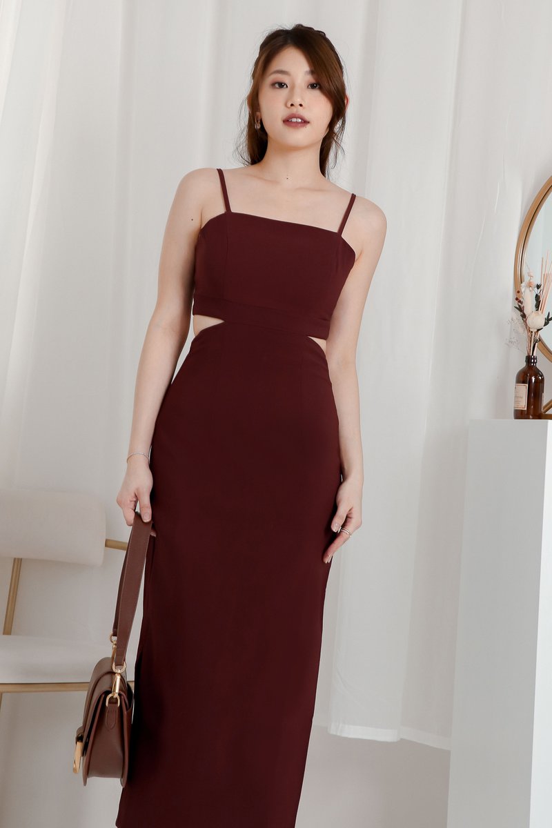 DEFECT| Cassidy Cut Out Midi V2 in Maroon in XS