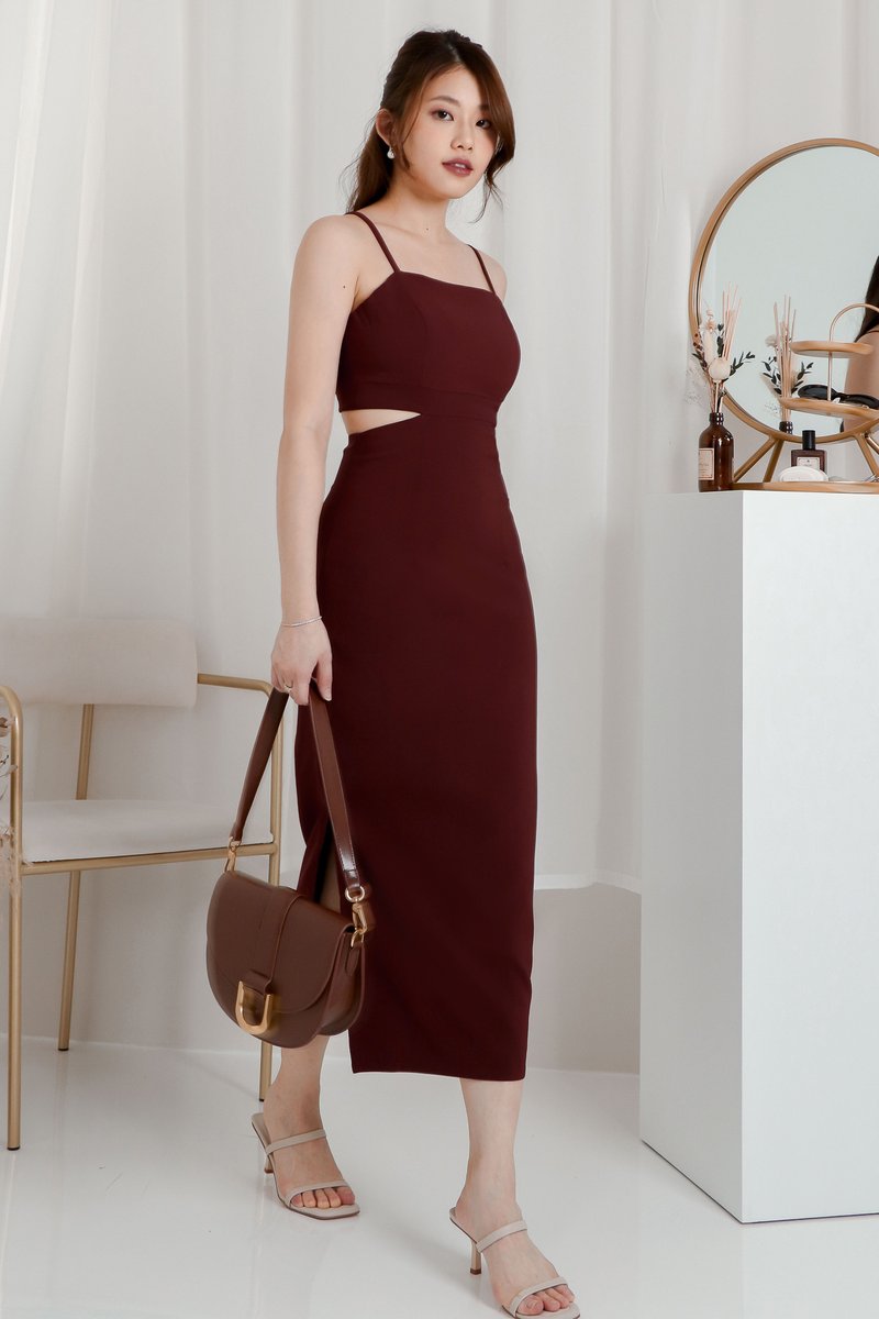 DEFECT| Cassidy Cut Out Midi V2 in Maroon in XS