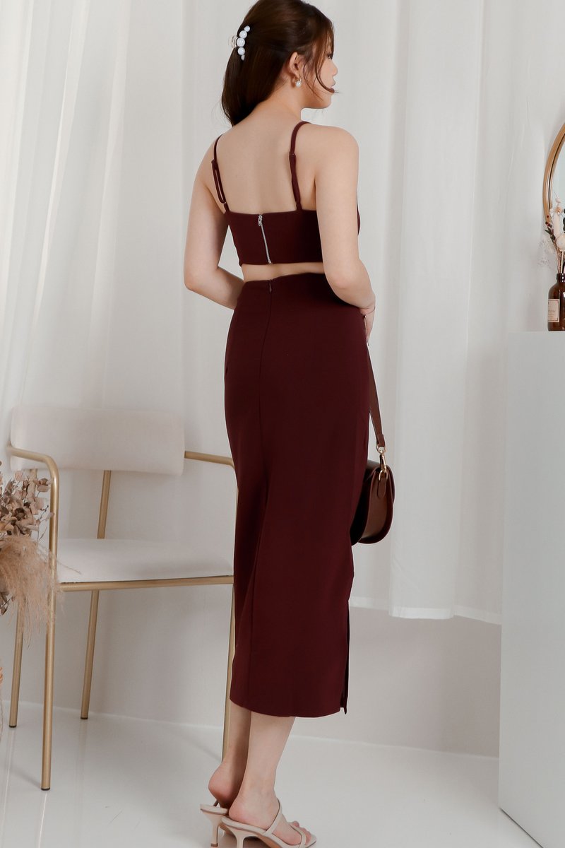 DEFECT| Cassidy Cut Out Midi V2 in Maroon in XS