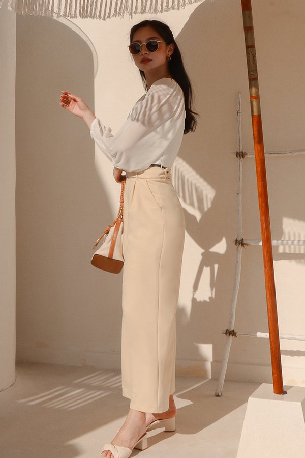 Carlene Co-ord Belted Pants in Pale Yellow