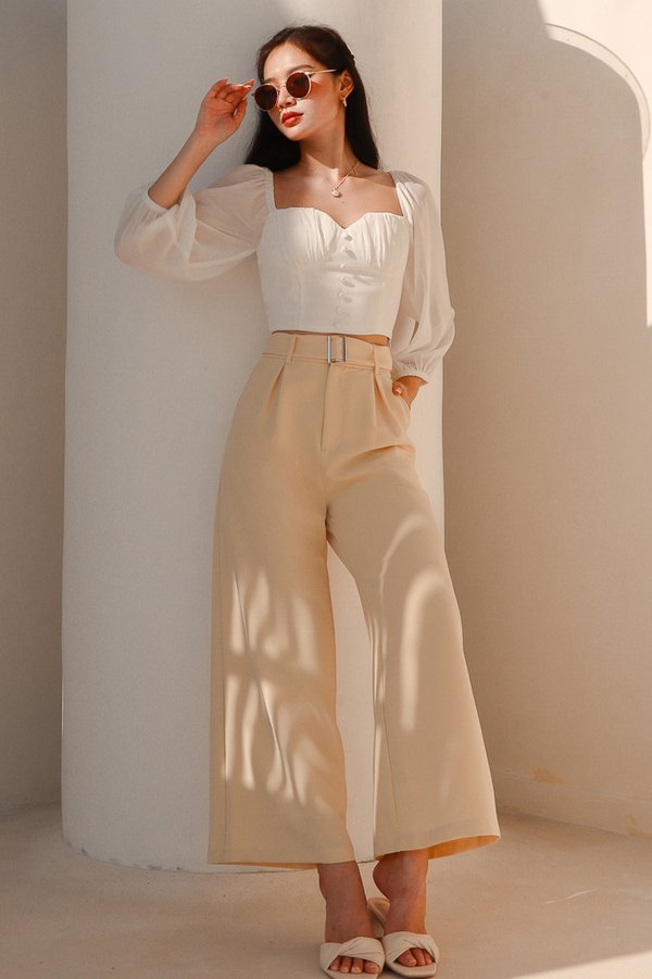 Carlene Co-ord Belted Pants in Pale Yellow