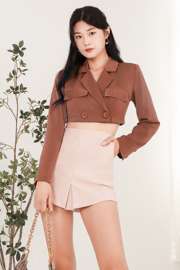 Cleo Cropped Blazer in Saddle Brown 