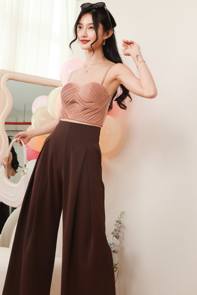 Pansy Pleated Bustier Top in Dark Blush