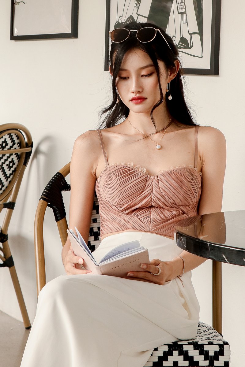 Pansy Pleated Bustier Top in Dark Blush