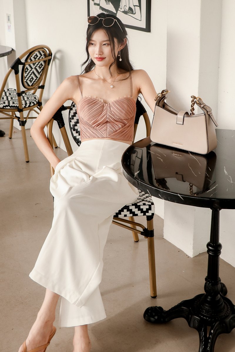 Pansy Pleated Bustier Top in Dark Blush