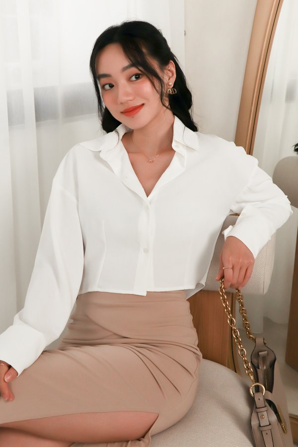 DEFECT | Clinton Cropped Shirt in White in XS