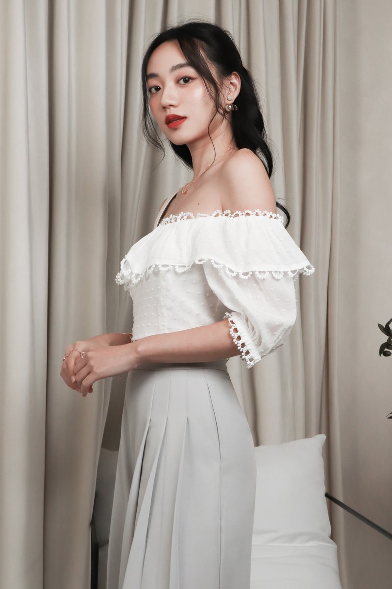 Shiloh Swiss Dot Off Shoulder Blouse in White