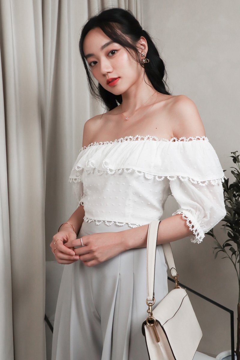 Shiloh Swiss Dot Off Shoulder Blouse in White