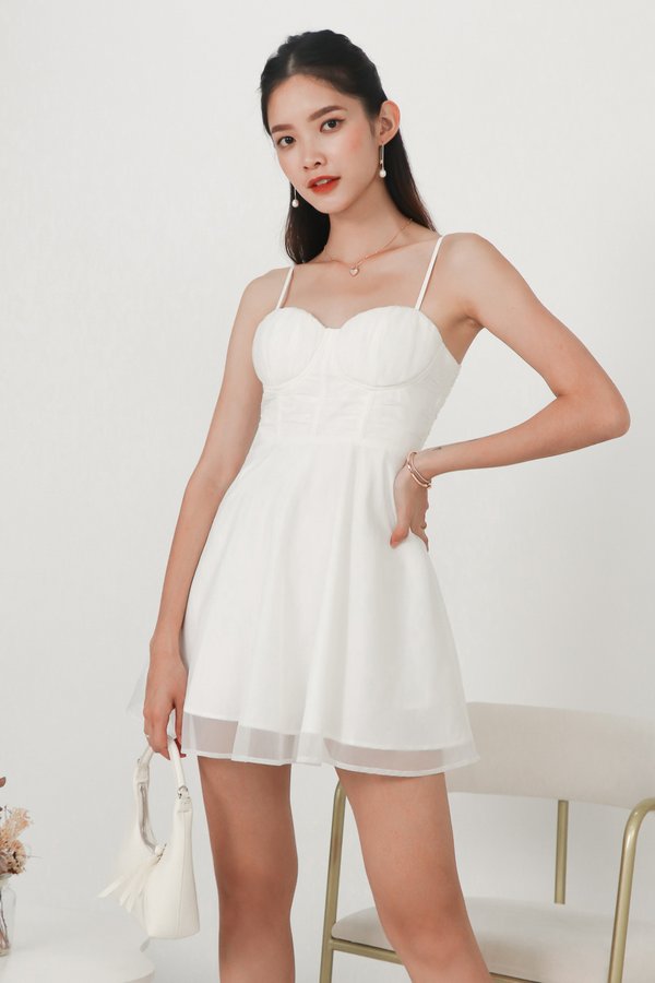 Merrie Mesh Bustier Romper Dress in White