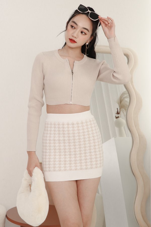 DEFECT | Kinsley Knit Houndstooth Skirt in Oat in XS